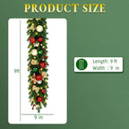 9 FT Pre-Lit Christmas Garland with 80 Warm White LED Lights and Timer, Battery Operated Artificial PE & PVC