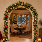 9 FT Pre-Lit Christmas Garland with 80 Warm White LED Lights and Timer, Battery Operated Artificial PE & PVC