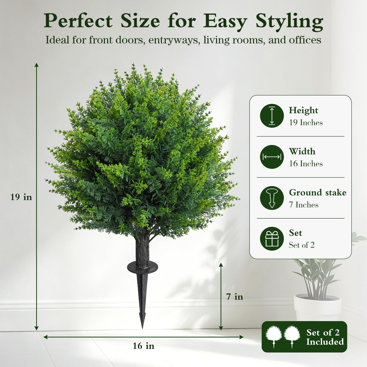 4 Ft Artificial Cedar Topiary Trees 2 Pack, UV Resistant Potted Faux Cypress Shrubs with Extra