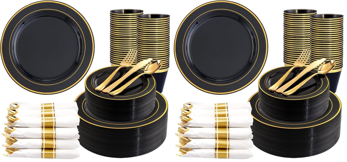 350Piece Gold Dinnerware Set for 50 Guests  Silverware for Wedding/Birthday