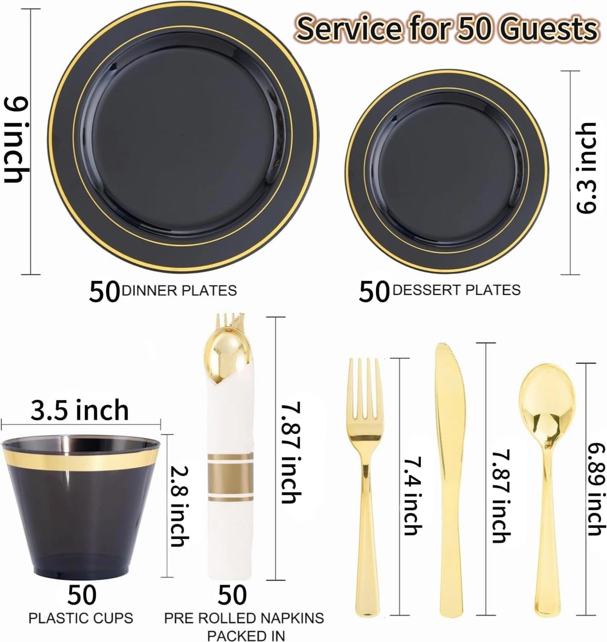 350Piece Gold Dinnerware Set for 50 Guests  Silverware for Wedding/Birthday