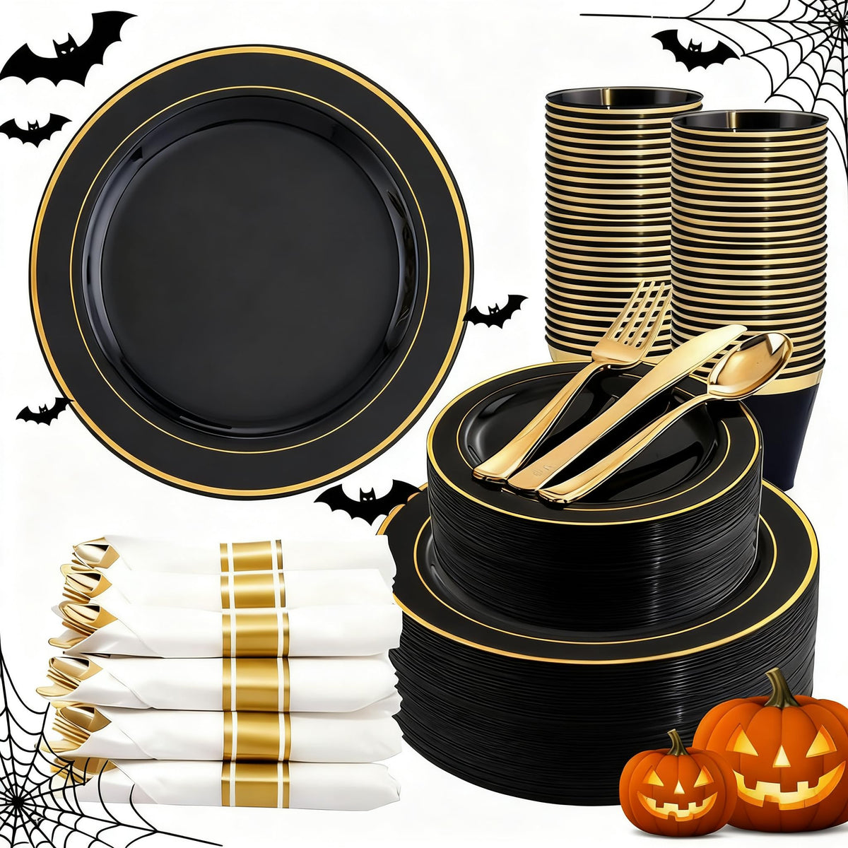 350Piece Gold Dinnerware Set for 50 Guests  Silverware for Wedding/Birthday