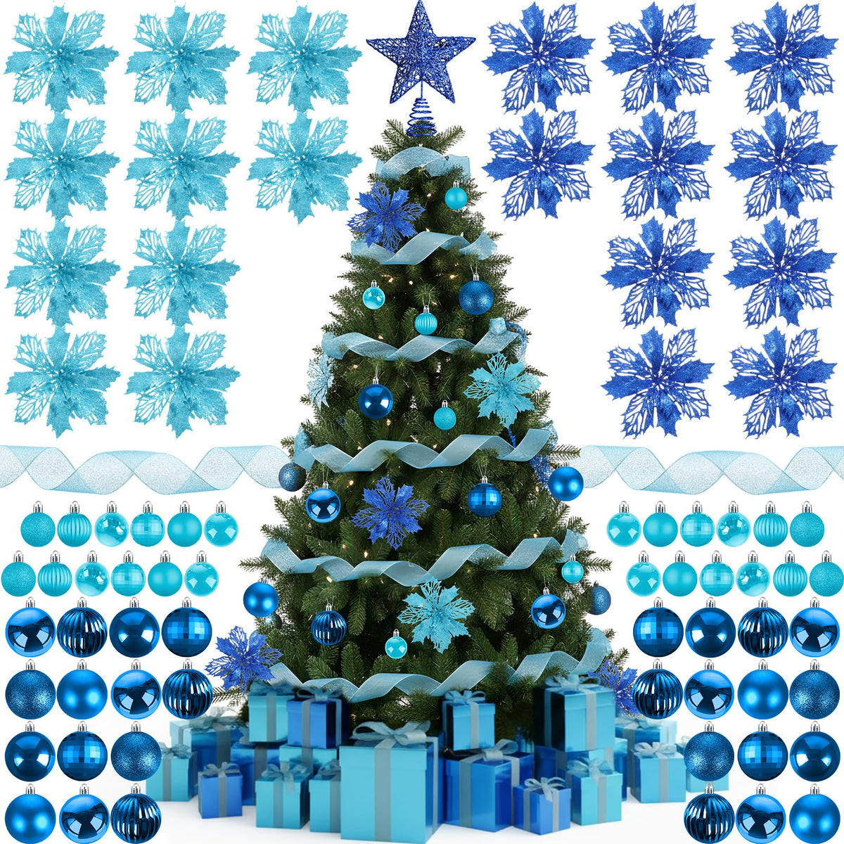 Skylety 104 Pcs Christmas Tree Decorations Set, Red and Gold