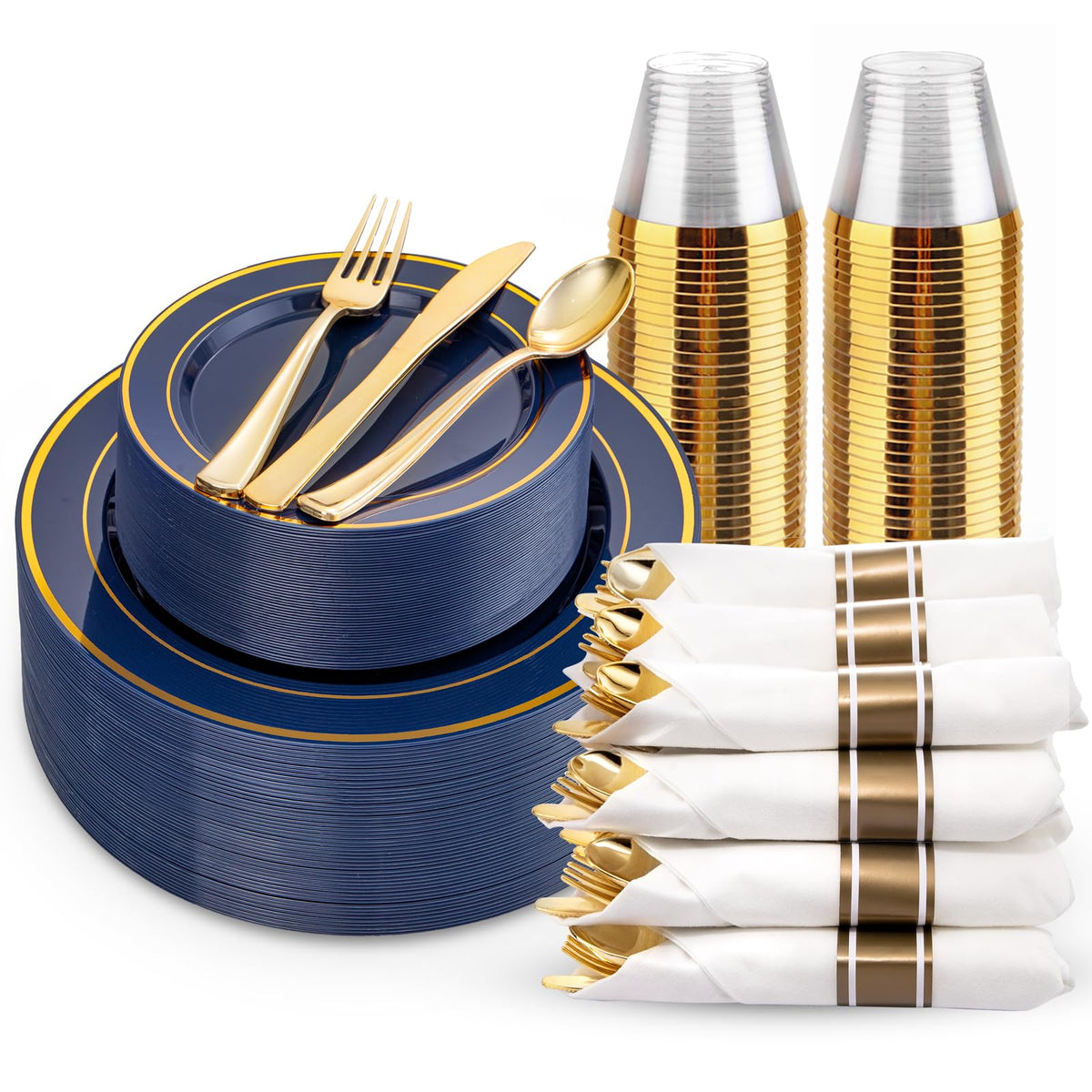 350Piece Gold Dinnerware Set for 50 Guests  Silverware for Wedding/Birthday