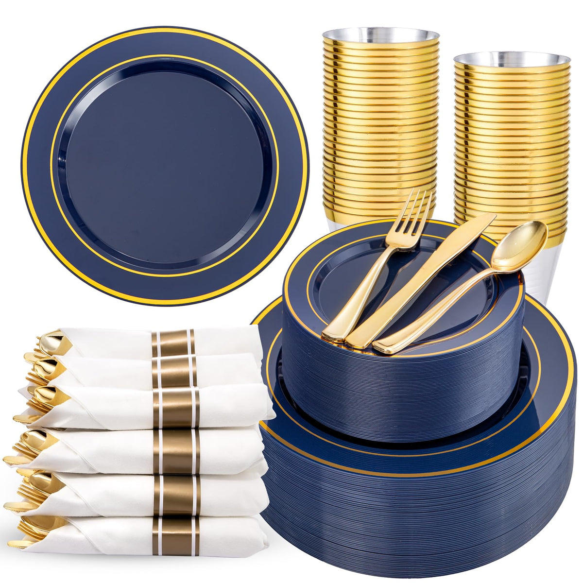 350Piece Gold Dinnerware Set for 50 Guests  Silverware for Wedding/Birthday