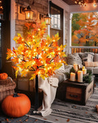 Fall Lighted Maple Trees with 48 LEDs Lights 12 Pumpkins Fake Fall Light Up Tree Artificial Autumn Maple