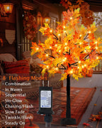 Fall Lighted Maple Trees with 48 LEDs Lights 12 Pumpkins Fake Fall Light Up Tree Artificial Autumn Maple