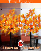 Fall Lighted Maple Trees with 48 LEDs Lights 12 Pumpkins Fake Fall Light Up Tree Artificial Autumn Maple