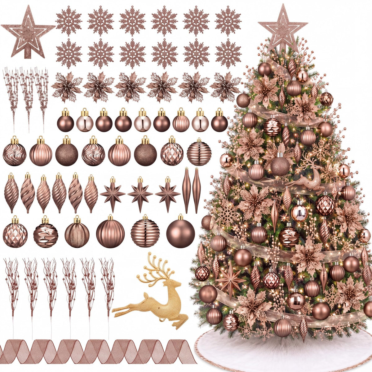CroBlissful 118 Pcs Christmas Tree Ornaments  , Berries Stems for Xmas Trees Holiday Decor(Gold)