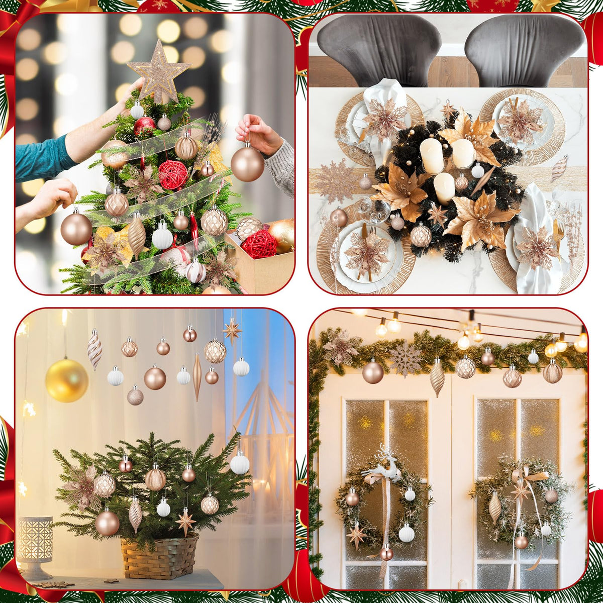 CroBlissful 118 Pcs Christmas Tree Ornaments  , Berries Stems for Xmas Trees Holiday Decor(Gold)