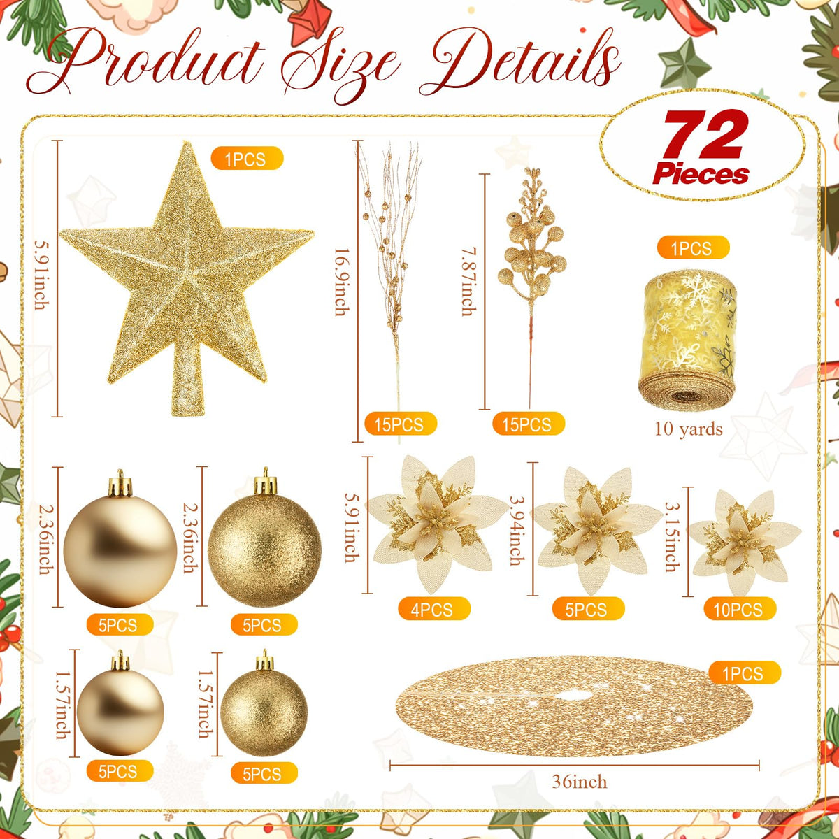 72 Pieces Christmas  Star Sequin Tree Skirts for Home Wreaths Holiday Party Favors