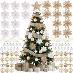 Skylety 104 Pcs Christmas Tree Decorations Set, Red and Gold