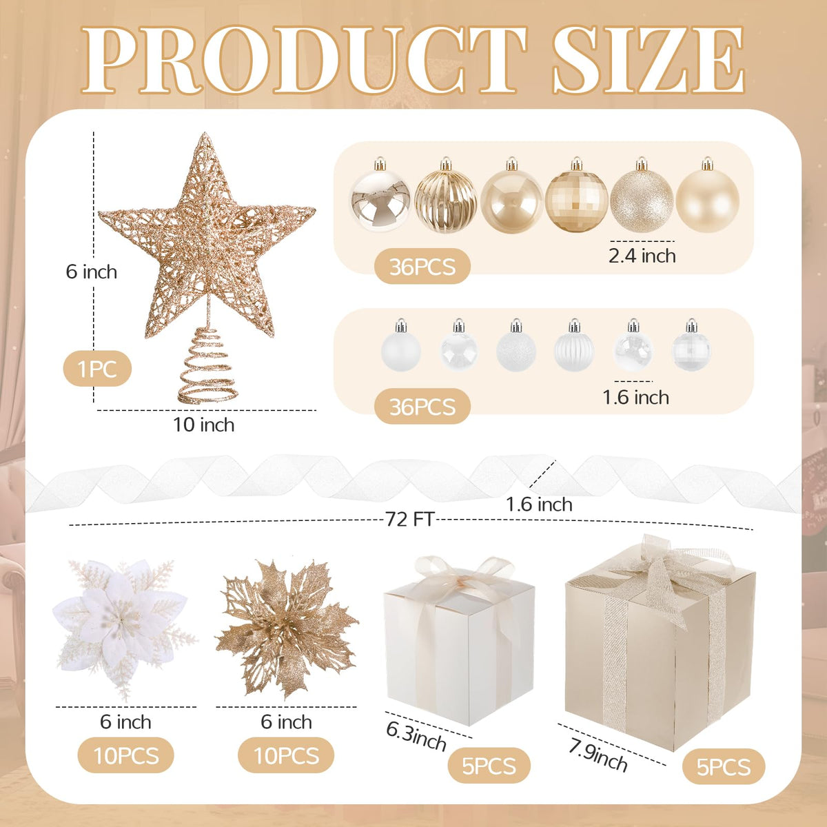 Skylety 104 Pcs Christmas Tree Decorations Set, Red and Gold