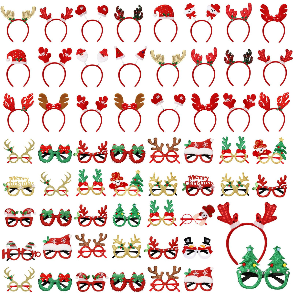 Giegxin 80 Pcs Christmas Headbands Eyeglasses Bulk for Adults