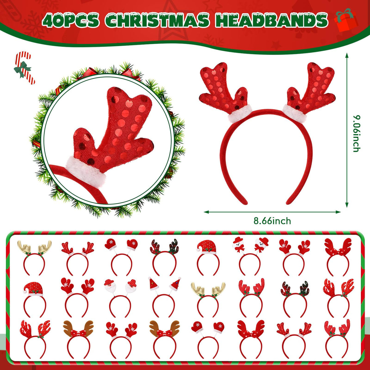 Giegxin 80 Pcs Christmas Headbands Eyeglasses Bulk for Adults
