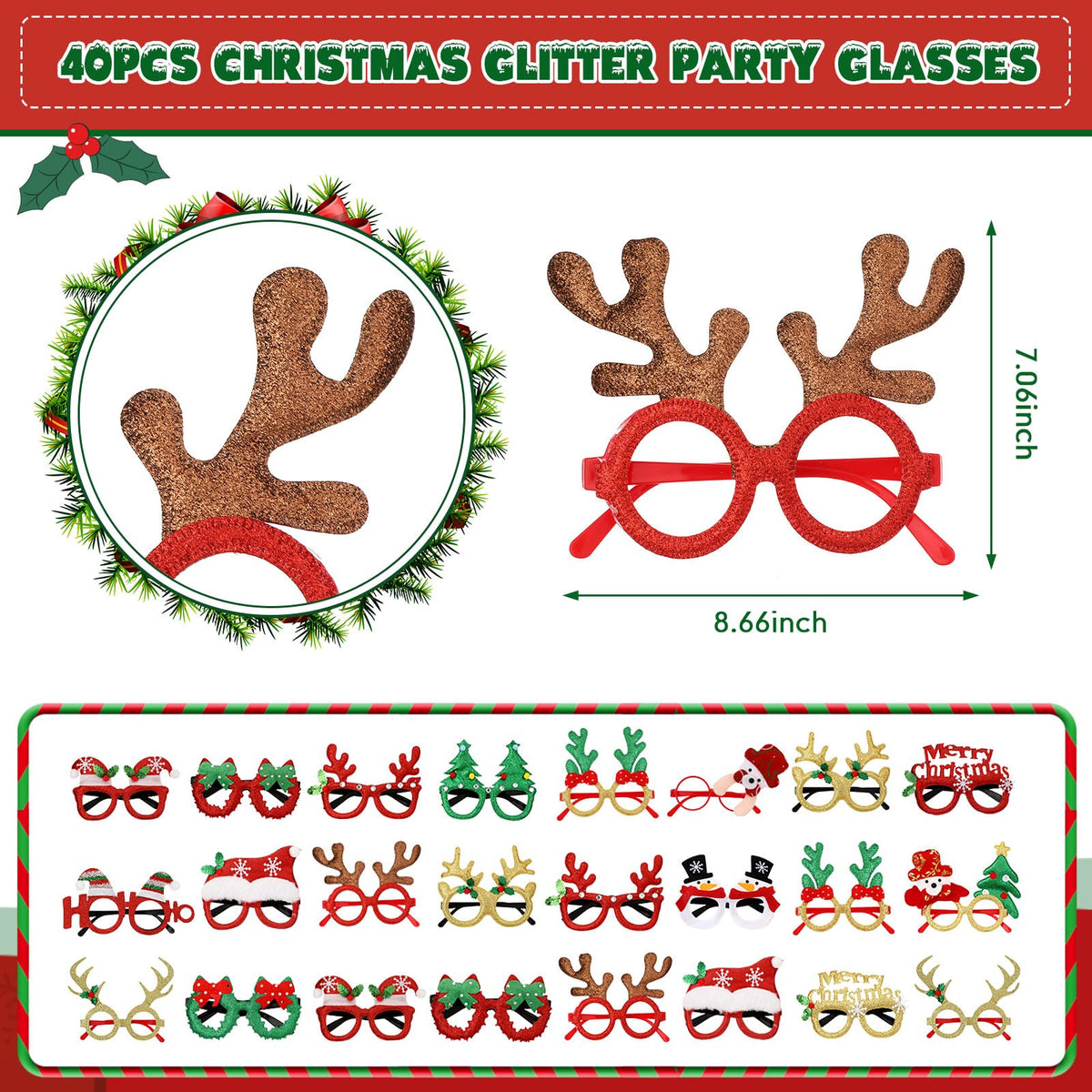 Giegxin 80 Pcs Christmas Headbands Eyeglasses Bulk for Adults