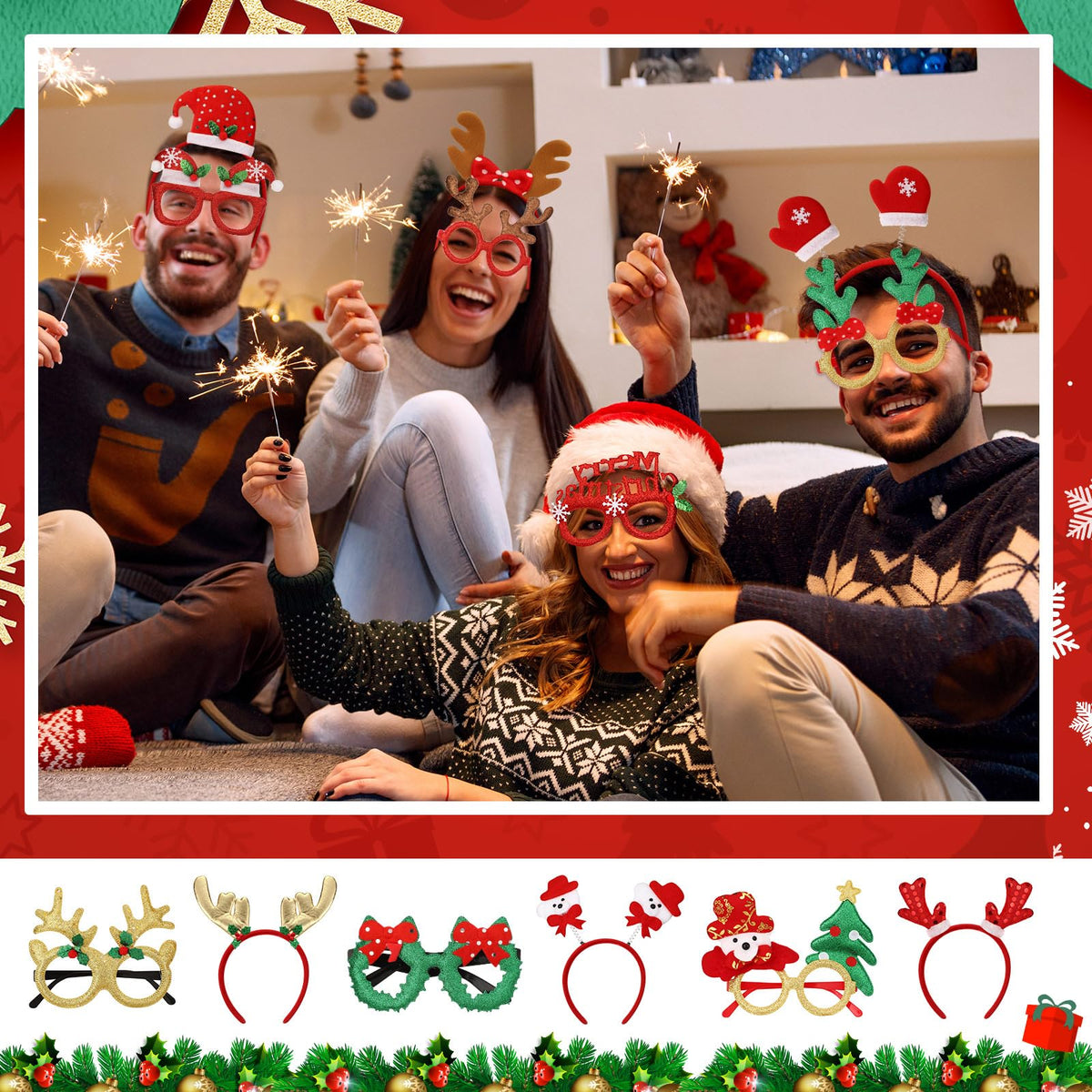 Giegxin 80 Pcs Christmas Headbands Eyeglasses Bulk for Adults