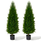 4 Ft Artificial Cedar Topiary Trees 2 Pack, UV Resistant Potted Faux Cypress Shrubs with Extra