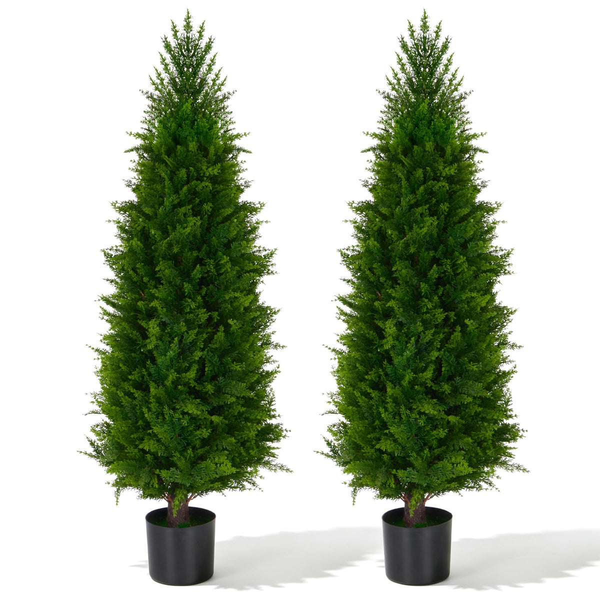 4 Ft Artificial Cedar Topiary Trees 2 Pack, UV Resistant Potted Faux Cypress Shrubs with Extra