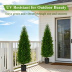 4 Ft Artificial Cedar Topiary Trees 2 Pack, UV Resistant Potted Faux Cypress Shrubs with Extra