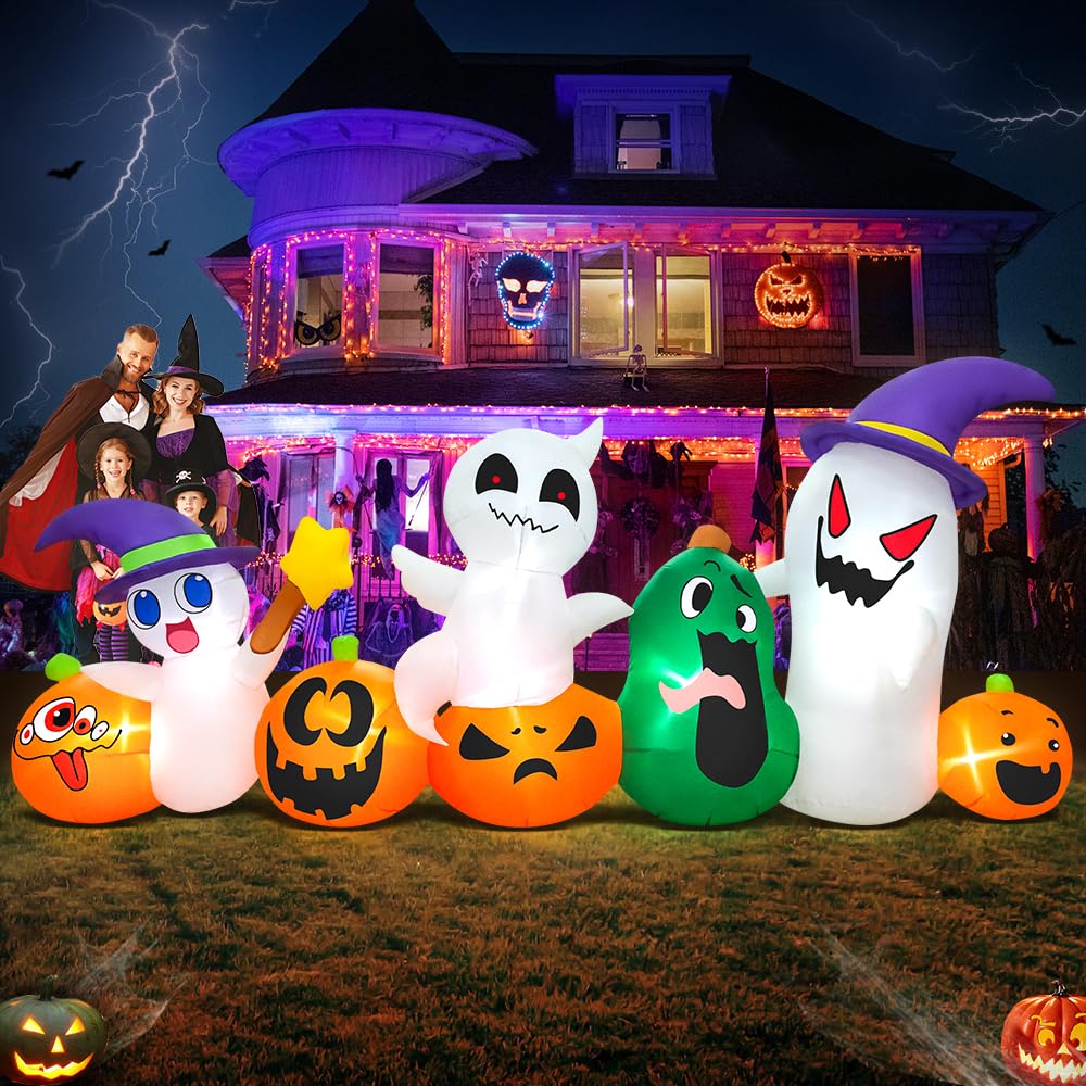 10FT Halloween Inflatable Pumpkin Ghost Combo with LED