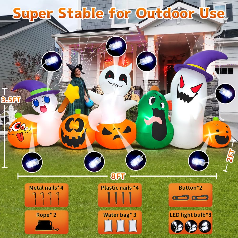 10FT Halloween Inflatable Pumpkin Ghost Combo with LED