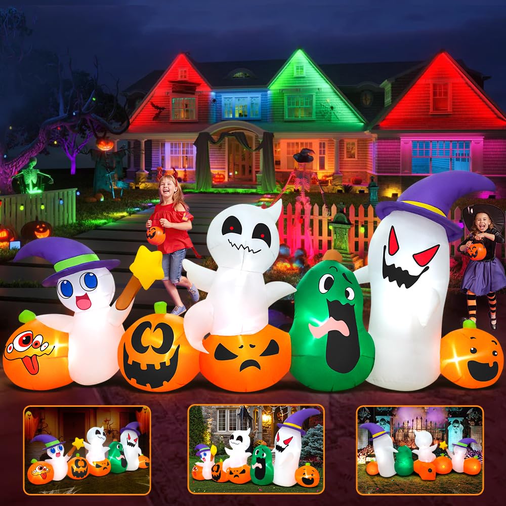 10FT Halloween Inflatable Pumpkin Ghost Combo with LED