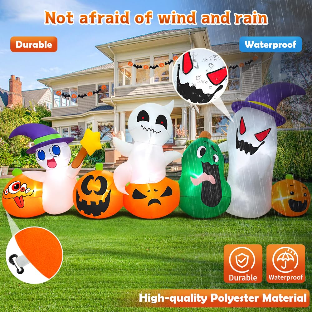 10FT Halloween Inflatable Pumpkin Ghost Combo with LED