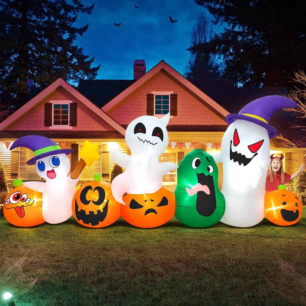10FT Halloween Inflatable Pumpkin Ghost Combo with LED