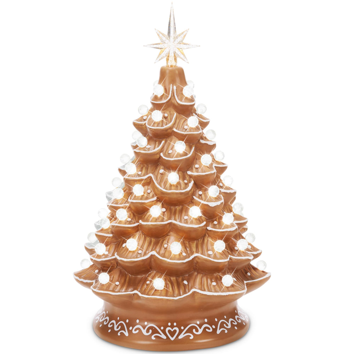 15in Ceramic Christmas Tree, Pre-lit Hand-Painted Tabletop Holiday Tree, Star Topper, 64 Lights