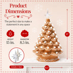 15in Ceramic Christmas Tree, Pre-lit Hand-Painted Tabletop Holiday Tree, Star Topper, 64 Lights