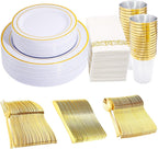 350Piece Gold Dinnerware Set for 50 Guests  Silverware for Wedding/Birthday