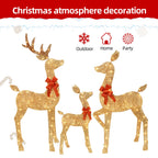 3-Piece 2D Lighted Christmas Deer Family Set - Large Outdoor Yard Reindeer Holiday