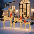 3-Piece 2D Lighted Christmas Deer Family Set - Large Outdoor Yard Reindeer Holiday