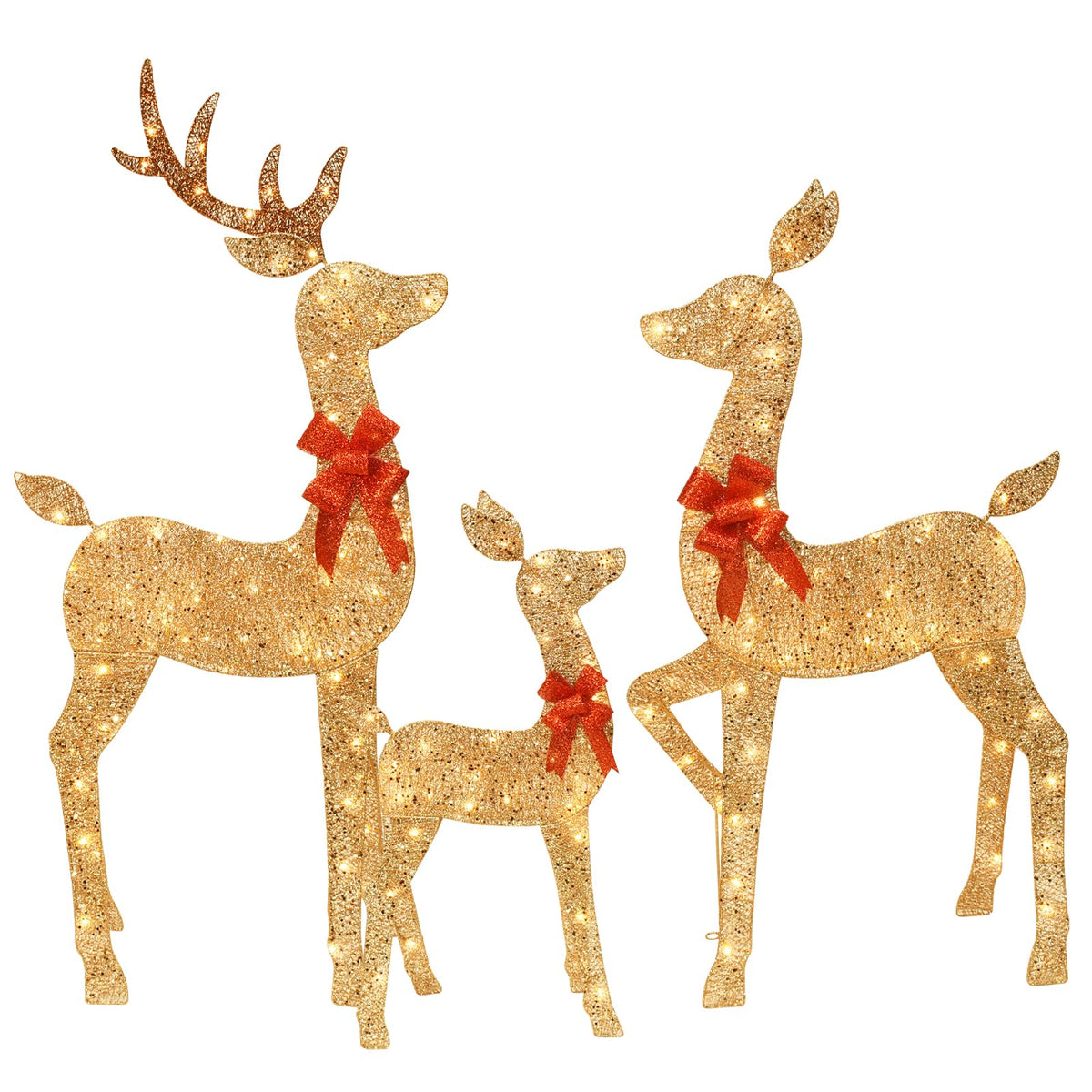3-Piece 2D Lighted Christmas Deer Family Set - Large Outdoor Yard Reindeer Holiday