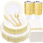 350Piece Gold Dinnerware Set for 50 Guests  Silverware for Wedding/Birthday