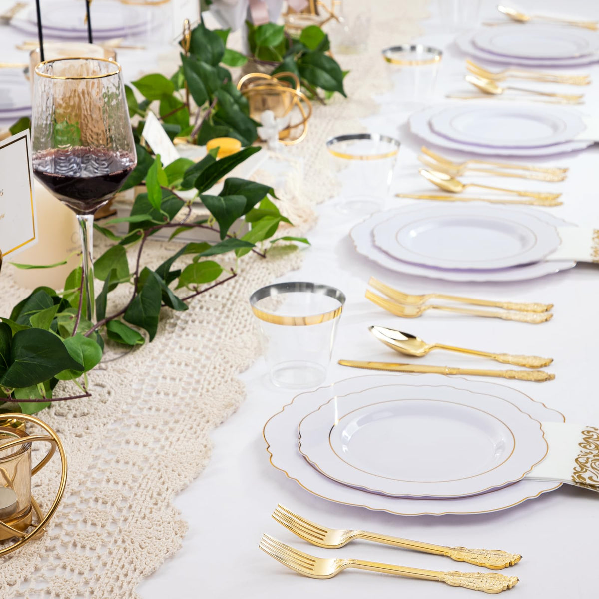 350Piece Gold Dinnerware Set for 50 Guests  Silverware for Wedding/Birthday