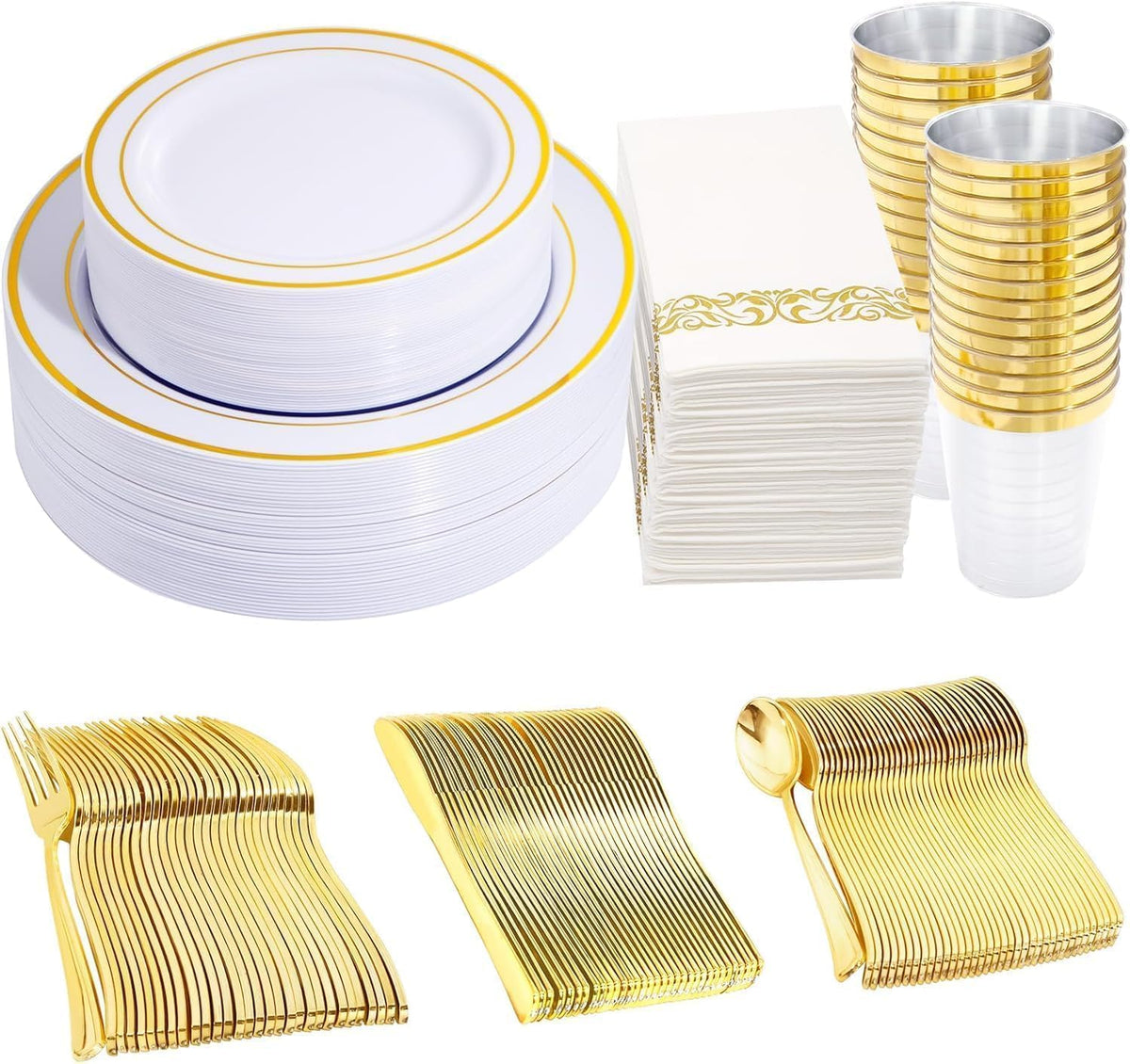 350Piece Gold Dinnerware Set for 50 Guests  Silverware for Wedding/Birthday