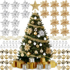 Skylety 104 Pcs Christmas Tree Decorations Set, Red and Gold