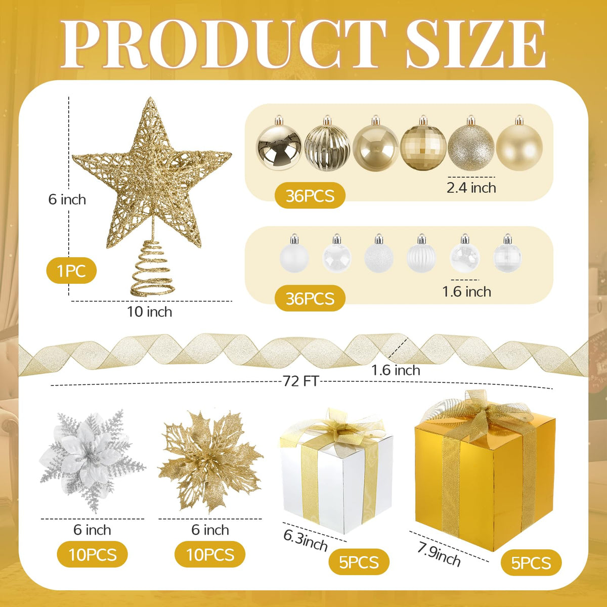 Skylety 104 Pcs Christmas Tree Decorations Set, Red and Gold