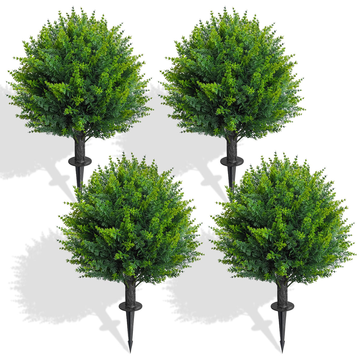 4 Ft Artificial Cedar Topiary Trees 2 Pack, UV Resistant Potted Faux Cypress Shrubs with Extra