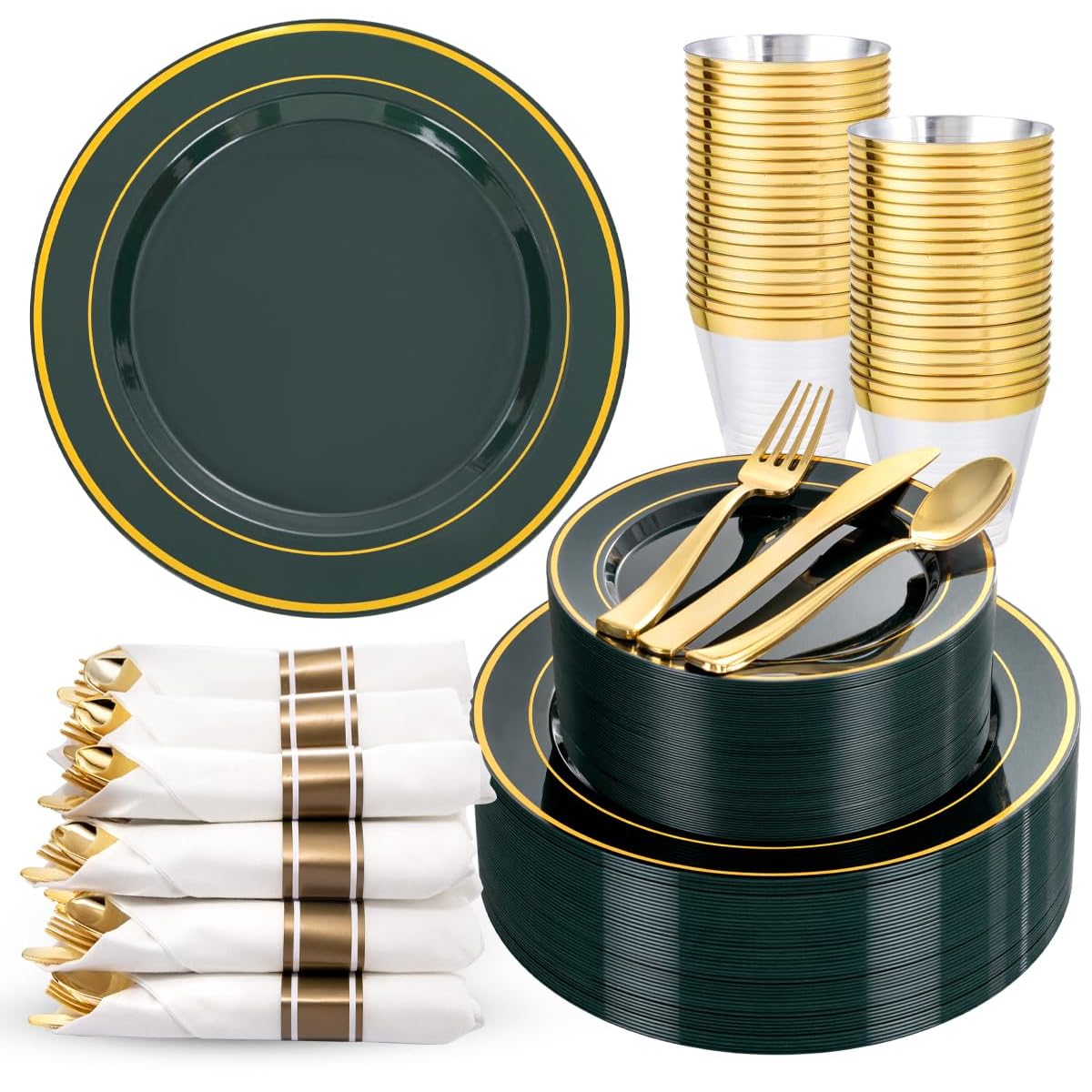 350Piece Gold Dinnerware Set for 50 Guests  Silverware for Wedding/Birthday