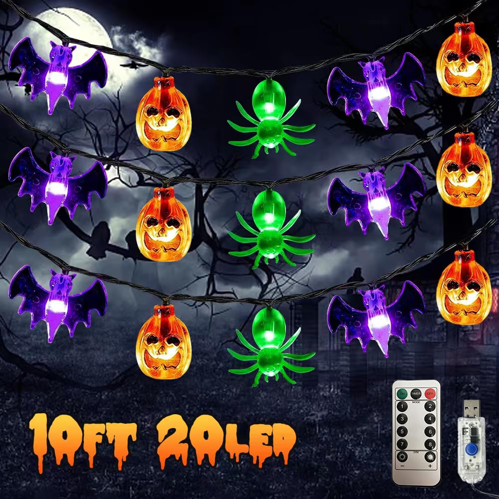 Halloween String Lights with USB-Powered Decoration Featuring Mummies, Ghosts, Spiders,Witch, Skeletons, Witches, Black Cats-Cute Indoor Party Ornaments for Festive Decoration.