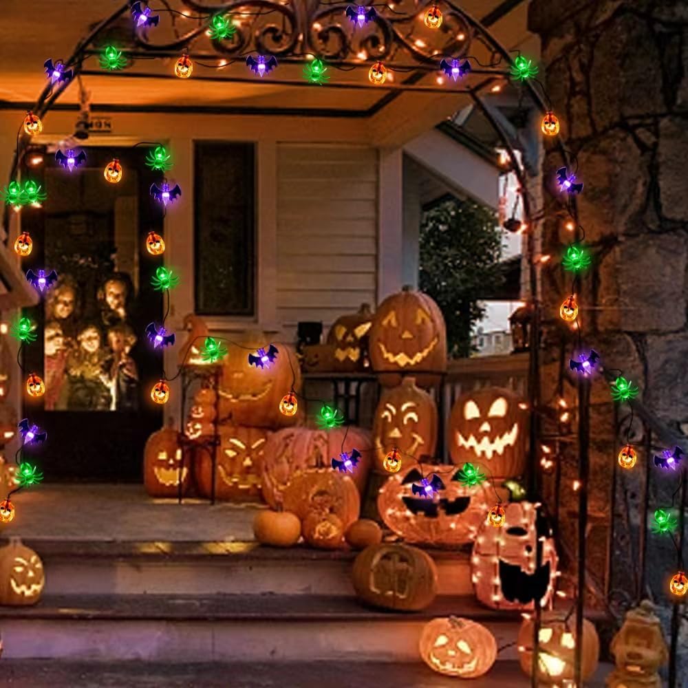 Halloween String Lights with USB-Powered Decoration Featuring Mummies, Ghosts, Spiders,Witch, Skeletons, Witches, Black Cats-Cute Indoor Party Ornaments for Festive Decoration.