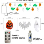 Halloween String Lights with USB-Powered Decoration Featuring Mummies, Ghosts, Spiders,Witch, Skeletons, Witches, Black Cats-Cute Indoor Party Ornaments for Festive Decoration.