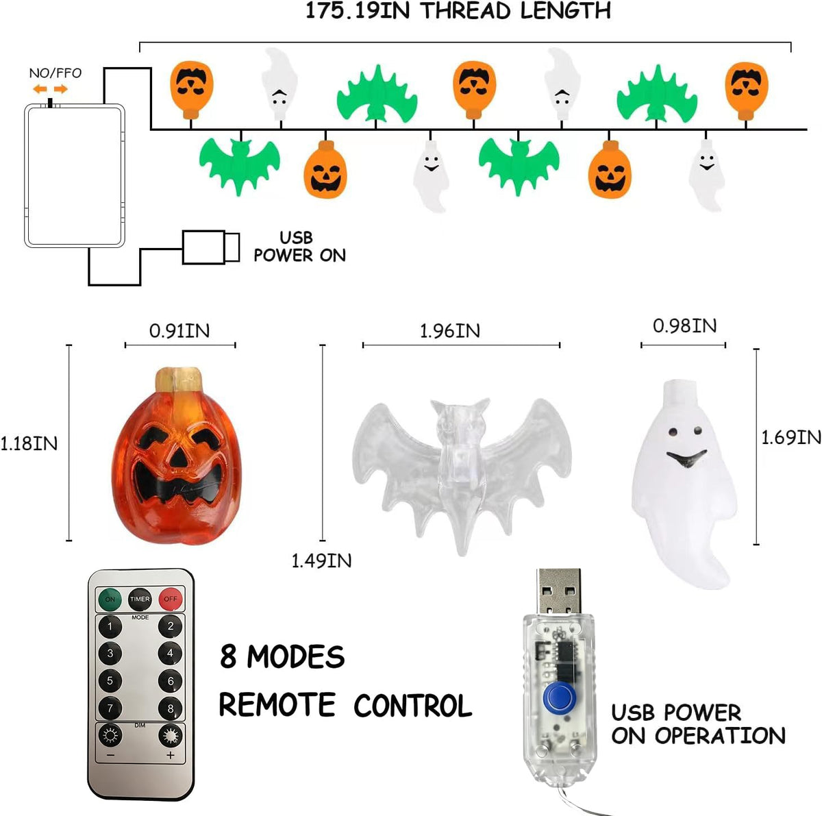 Halloween String Lights with USB-Powered Decoration Featuring Mummies, Ghosts, Spiders,Witch, Skeletons, Witches, Black Cats-Cute Indoor Party Ornaments for Festive Decoration.
