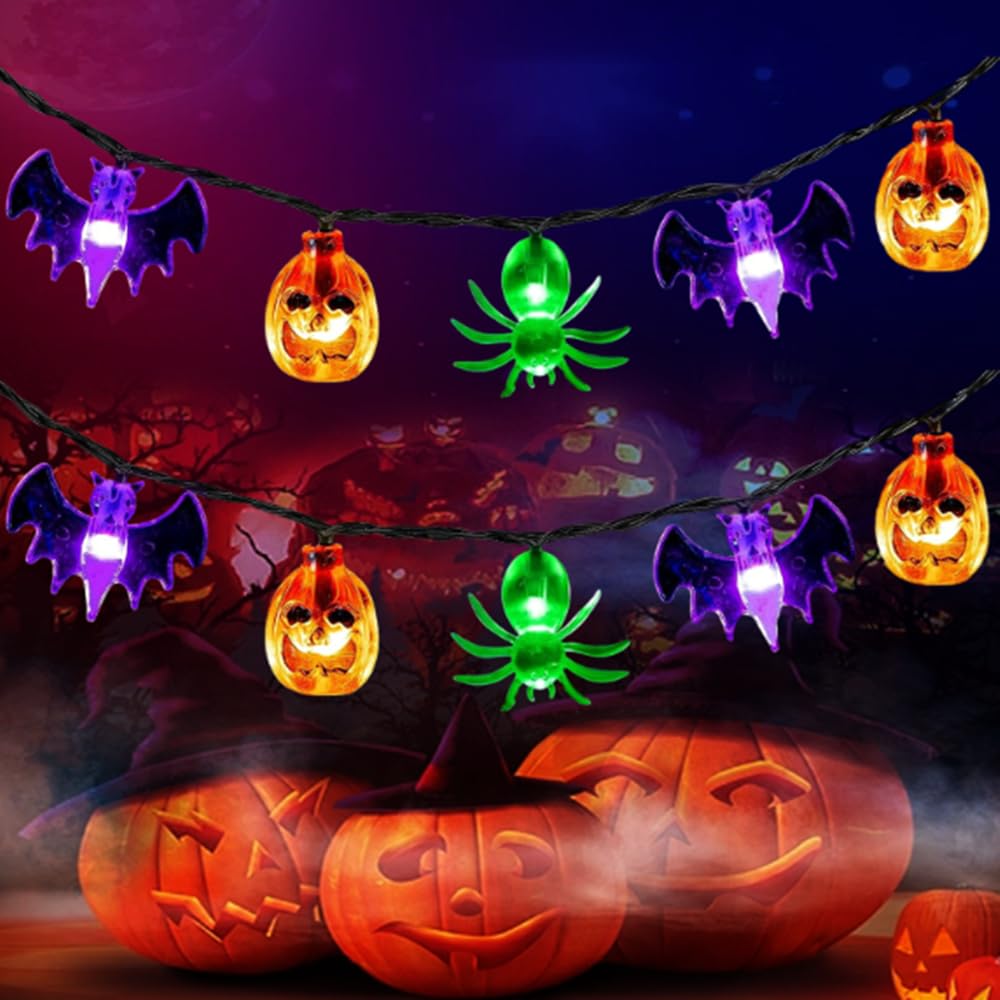 Halloween String Lights with USB-Powered Decoration Featuring Mummies, Ghosts, Spiders,Witch, Skeletons, Witches, Black Cats-Cute Indoor Party Ornaments for Festive Decoration.