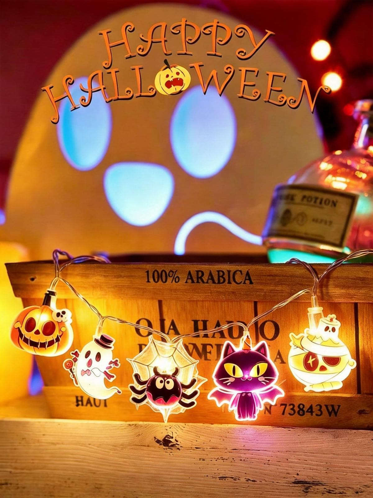 Halloween String Lights with USB-Powered Decoration Featuring Mummies, Ghosts, Spiders,Witch, Skeletons, Witches, Black Cats-Cute Indoor Party Ornaments for Festive Decoration.