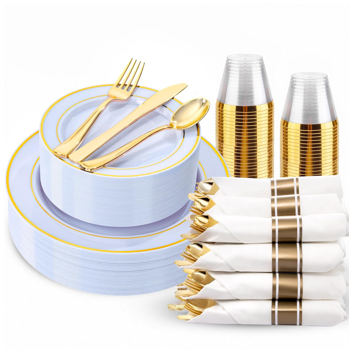 350Piece Gold Dinnerware Set for 50 Guests  Silverware for Wedding/Birthday