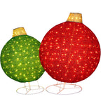 2 Pack 30" & 24" Pop-Up Iron Christmas Ornament Set, 230 Warm White LEDs with UL Transformer, 8 Light Functions & 18H Timer